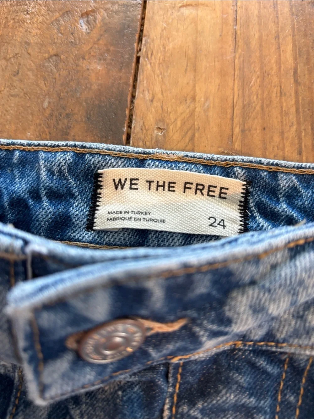 We The Free Floral Bleach-Effect Denim Skorts - Blue